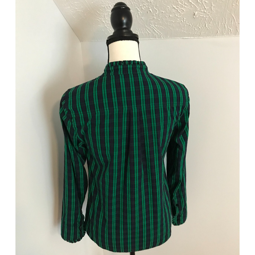 Vineyard Vines Plaid Ruffle Shirt 4 Navy Green Button Down Preppy Top - Picture 6 of 13